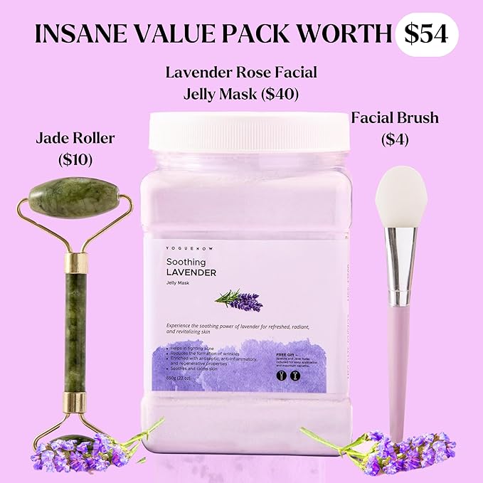 Jelly Face Mask for Facials - Lavender Hydrating, Brightening & Nourishing Jelly Mask with Free Jade Roller & Spatula | Professional Hydrojelly Masks | Vajacial Jelly Mask | 23 Oz Jar Skin Care-FlexoryFit