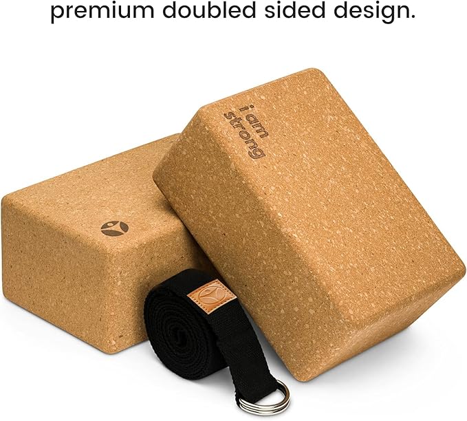 Premium Cork Yoga Blocks - Extra Large Yoga Block 2-Pack or Extra Tall 1-Pack for Inflexible Yogis | Natural, High-Density Cork for Superior Support & Stability | Optional Yoga Strap & Gift Box-FlexoryFit