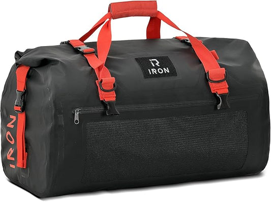 BORLENI Waterproof Motorcycle Dry Duffel Bag Luggage Tail Bag with Large Storage Space,Roll Top Closure, Shoulder Straps, Inner Pocket and Mesh Pocket for Motorcycling Travel Camping (Black,30L)