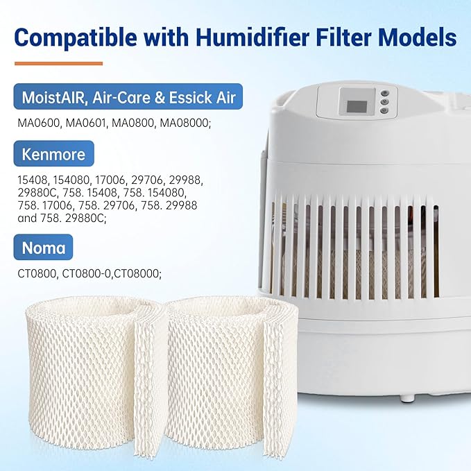 MAF2 Humidifier Filter Compatible with Aircare Essick Air MoistAIR MA0800 MA08000 MA0600 MA0601 and Replacement for Kenmore 15408 154080 29988 17006 29706 29880C Filters, 2 Pack