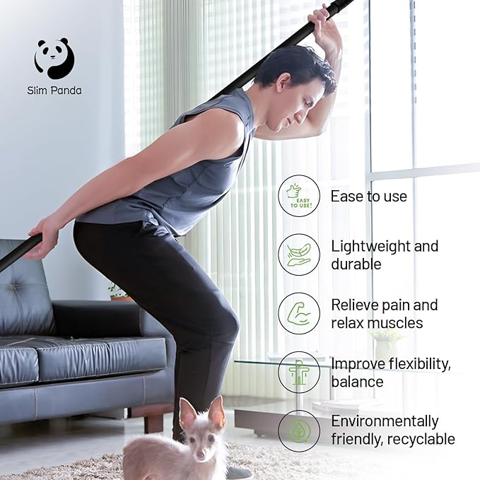 Slim Panda Yoga Stick, 5ft Natural Bamboo Stick with Rubber Ends, Exercise Stretching Stick for Yoga, Stretching, Balance and Correcting Posture, Rehabilitation Physical Therapy Aids-FlexoryFit