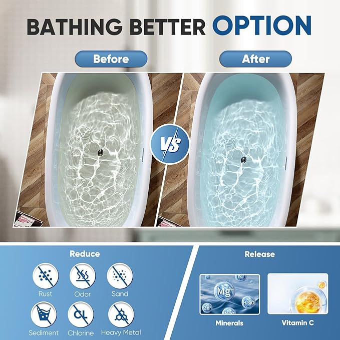 PUREPLUS Bathtub Bath Water Filter for Tub, 8 Stages Kinder Filter for Bathtub, 2500 Gallons Filtration, Removes Contaminants for Softer Skin and Hair, Reduces Chlorine & Heavy Metals, BPA Free, Pink