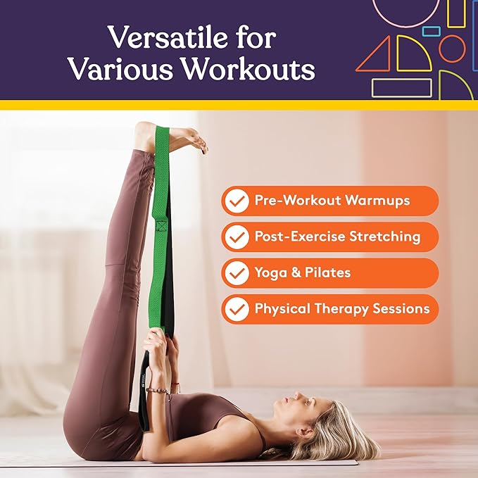 SPECIAL SUPPLIES Yoga Strap for Stretching, Stability Training, Fitness, Flexibility, Physical Therapy, Home Workout Equipment, Strength Training, and Pilates (Green)-FlexoryFit