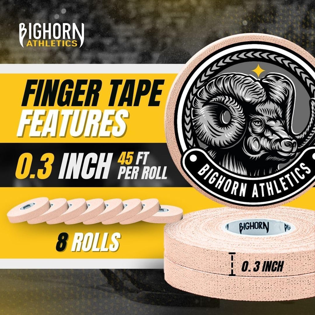 Bighorn Athletics Jiu Jitsu Finger Tape | Residue-Free Athletic Finger Tape for Sports & Injuries: Rock Climbing, Volleyball, Football, Basketball, Hands & Toes | 0.3-Inch x 45-feet, 8-Rolls, Nude