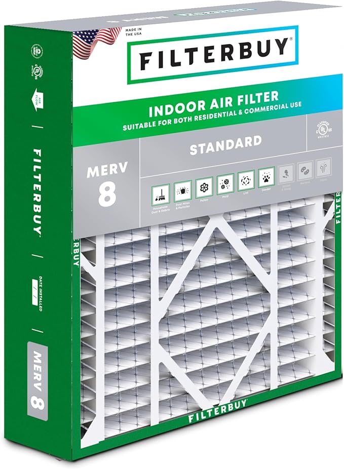 Filterbuy 24x25x5 Air Filter MERV 8 (MPR 700) Dust Defense Replacement (1-Pack), Pleated HVAC AC Furnace Filters for Carrier FILXXCAR0024, Maytag, and More (Actual Size: 23.63 x 24.69 x 4.25)