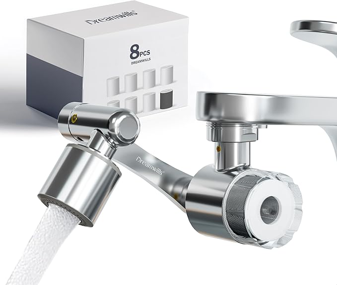 Dreamwills Splash-Proof Sink Faucet Extender With Filter, Reduce 99% Heavy Metal, 1080° Swivel Tap Aerator,2 Modes Spray Attachment, Soften For Bathroom Face Wash, Sensitive Skin(8pcs Extra Filter)