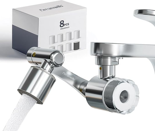 Dreamwills Splash-Proof Sink Faucet Extender With Filter, Reduce 99% Heavy Metal, 1080° Swivel Tap Aerator,2 Modes Spray Attachment, Soften For Bathroom Face Wash, Sensitive Skin(8pcs Extra Filter)