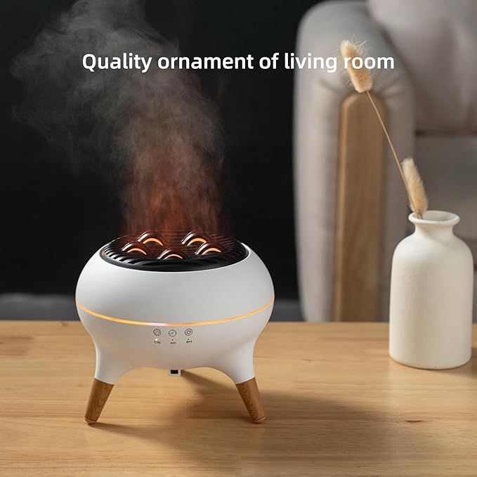 Essential Oil Diffuser 350ML Flame Diffuser Aromatherapy Humidifier, Remote & 7-Color Lights, Cool Mist Humidifier for Home Bedroom, Office, Hotel (White)