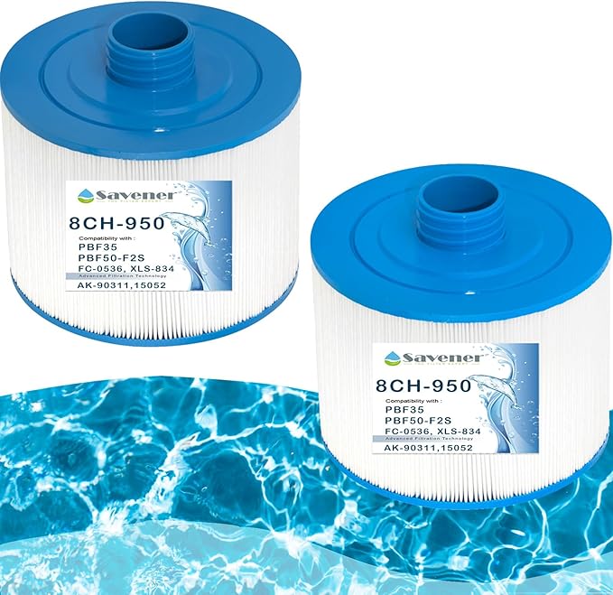 8CH-950 Spa Filter Cartridge with 2" SAE Thread Replacement for PBF35, PBF50-F2S, 10-2785 Bullfrog Spa Filter, 8CH-950, FC-0536, XLS-834, 15052, AK-90311, 80503, 50 sq.ft. 2 Pack