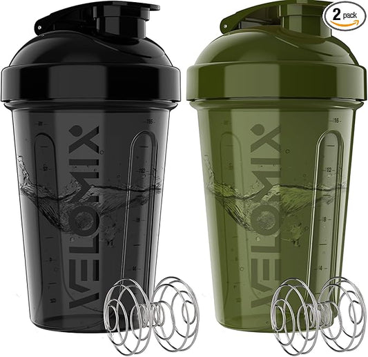 '-2 Pack- 20 oz Protein Shaker Bottles for Protein Mixes - 2x Wire Whisk, Leak Proof Shaker Cups for Protein Shakes and Pre Workout, Protein Shaker Bottle Pack, Protein Mixer Cup (Green&Black)-FlexoryFit