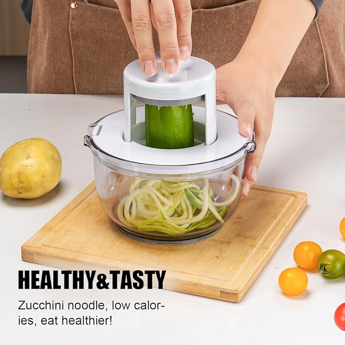KEOUKE Vegetable Spiralizer & Zucchini Noodle Maker - 3 In 1 Adjustable Spiral Slicer with BPA-Free Plastic & Clear Bowl, Effortless for Cucumber, Potato, Carrot-FlexoryFit