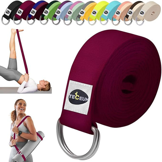 TECEUM Yoga Strap & Mat Strap – 2 IN 1 – Cotton – 6 ft 8 ft 10 ft (30+ colors) – Adjustable Non-Slip Belt for Yoga, Pilates, Stretching, Physical Therapy, Fitness & Home Workout – For Carrying Mats-FlexoryFit
