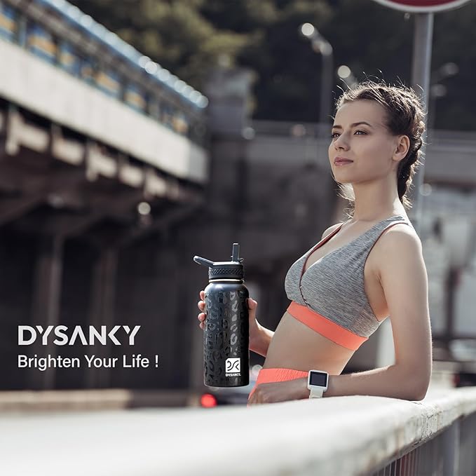 Insulated Water Bottle | Thickened Stainless Steel Vacuum Metal | Portable Sports Water Jug for Gym and Hiking with Straw, Carrier Bag, Handle Strap | BPA-Free 32 oz-FlexoryFit