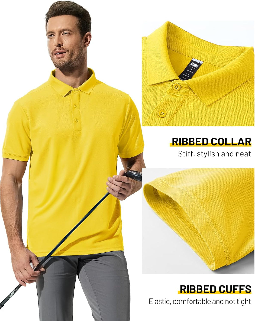 MIER Polo Shirts for Men Short Sleeve Quick Dry Polyester Collared Shirts Casual Golf Shirts, Moisture-Wicking