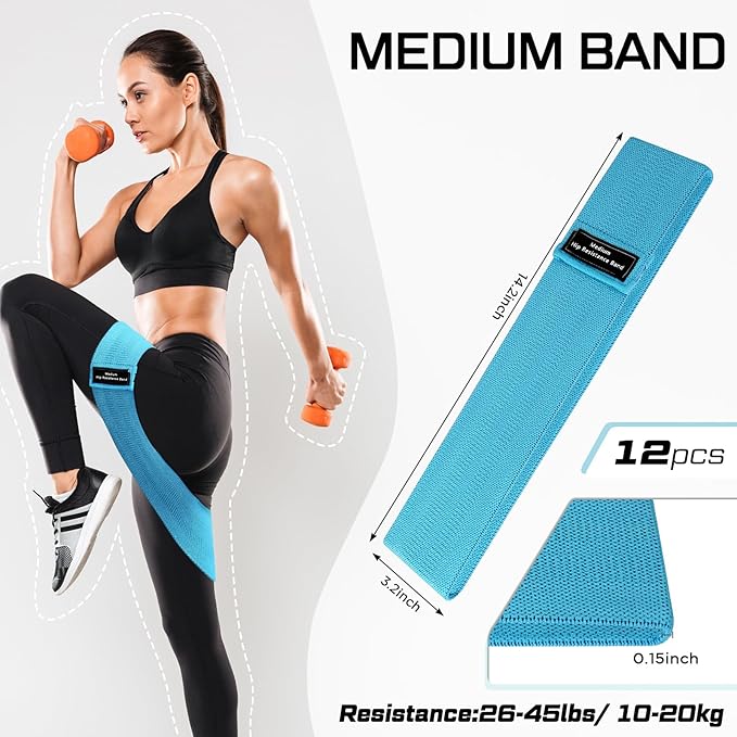 12 Pcs Fabric Resistance Bands for Working Out Booty Workout Stretch Exercise Bands Non Slip for Legs Squat Resistance Loop for Women Men Starter Butt Hip Thigh Fitness-FlexoryFit