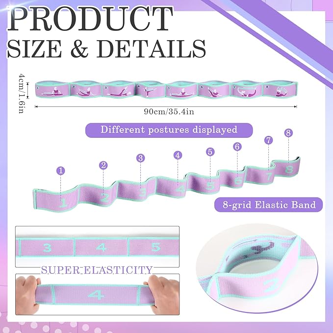 Stretch Strap for Kids Elastic Gymnastics Stretching Ballet Dance Band with 8 Loops Adjustable Exercise Training Resistance Strap for Children Stuff Pilates Latin Yoga Equipment-FlexoryFit