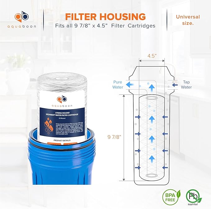 Aquaboon 5 Micron Water Filter 10 x 4.5 inch - String Wound Water Filter for Whole House System - Compatible with 84637, WPX5BB97P, PC10, 355214-45, 355215-45, WP10BB97P, WP5BB97P (20 Pack)