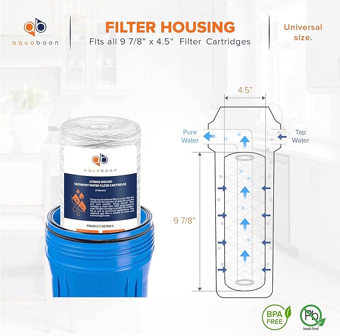 Aquaboon 5 Micron Water Filter 10 x 4.5 inch - String Wound Water Filter for Whole House System - Compatible with 84637, WPX5BB97P, PC10, 355214-45, 355215-45, WP10BB97P, WP5BB97P (2 Pack)