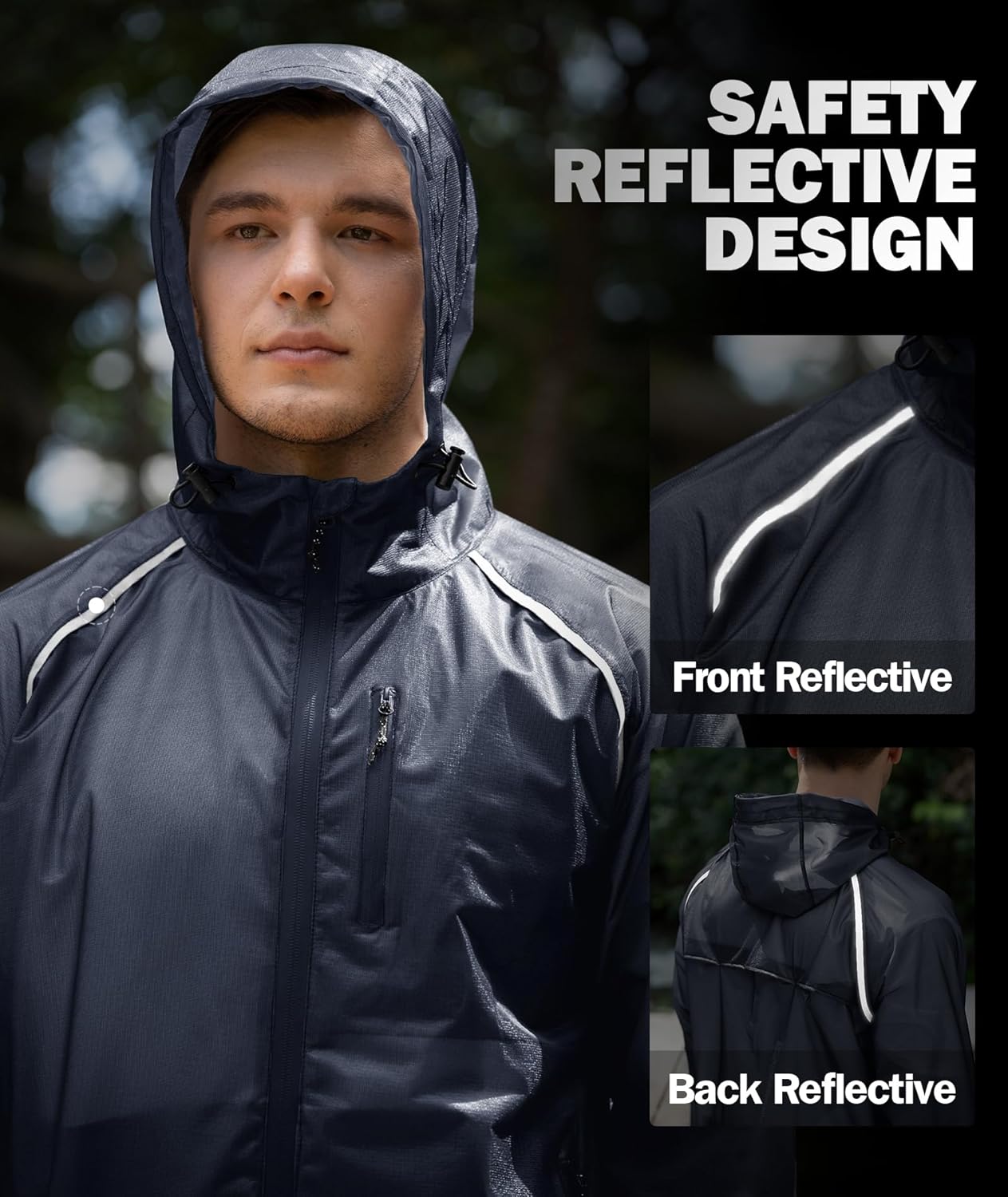 SWISSWELL Mens Cycling Rain Jacket Waterproof Lightweight Windbreaker Jackets for Men Raincoat with Hood