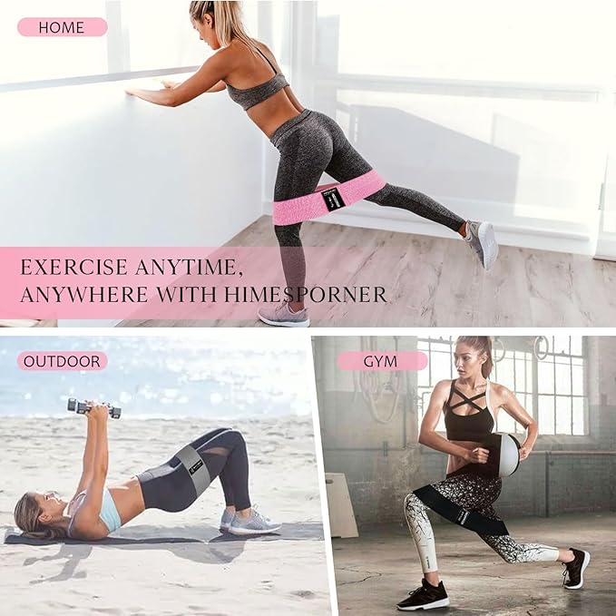 Wide Fabric Resistance Bands for Working Out, 3 Level Non-Slip Exercise Booty Bands for Women & Men Leg and Glutes with Hair Ties and Tape Measure - for Home Gym Workout, Yoga, Pilates-FlexoryFit