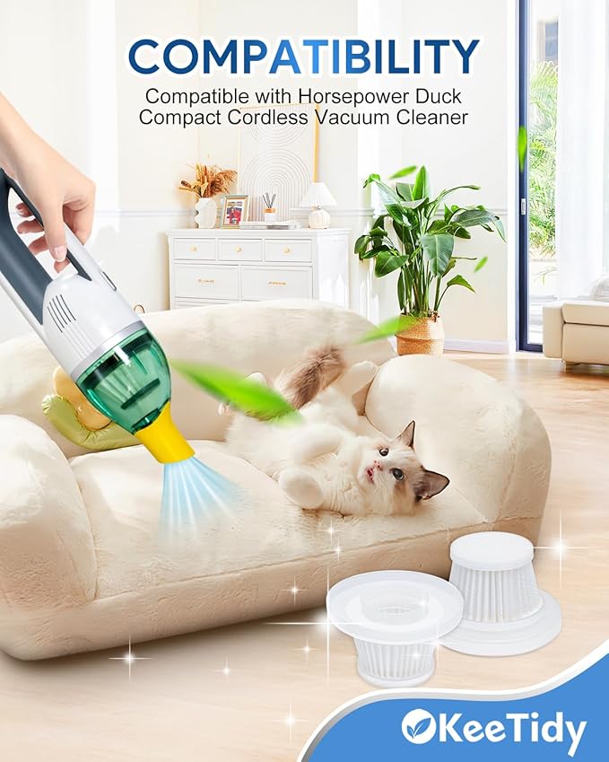 Replacement Filter Compatible with Horsepower Duck Compact Cordless Vacuum Cleaner AS Seen On TV, Vacuum Cleaner Filter Replacement Parts, 8+1 Pack
