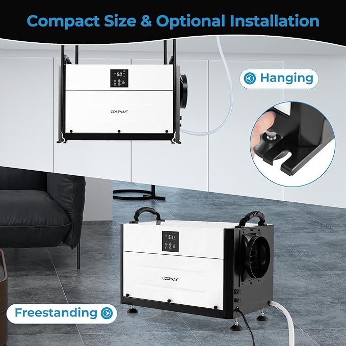 COSTWAY 192 PPD Commercial Dehumidifier, 2600 Sq.Ft Crawl Space Dehumidifier with 9.8 FT Drain Hose & Wired Remote Control Panel, Ideal for Basement, Warehouse, Job Site (White)