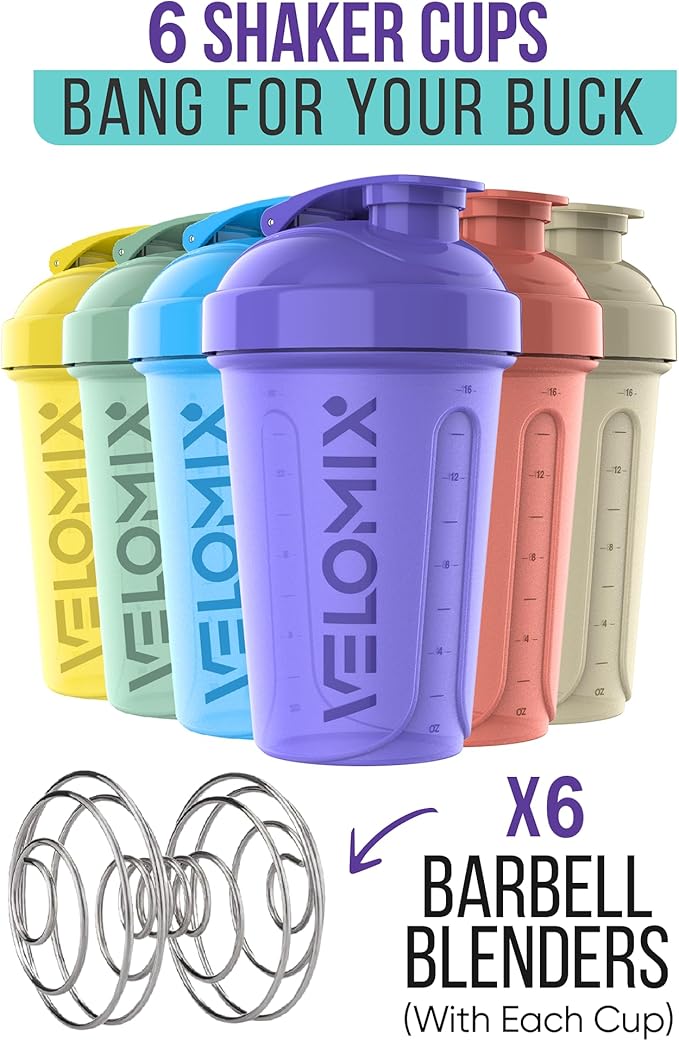 '-6 PACK- 20 OZ Protein Shaker Bottles for Protein Mixes, Shaker Cups for Protein Shakes, Small Shaker Bottle Pack, Shaker Cup, Shakers for protein Shakes (Pastel Shades - 6 Pack)-FlexoryFit