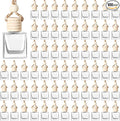 BBTO 100 Pcs Oil Air Freshener Diffuser with Wooden Cap Empty Essential Diffuser Aromatherapy Car Fresheners Car Fragrance Holder Aesthetic Decor Hanging Perfume Bottle (Clear,square Style)