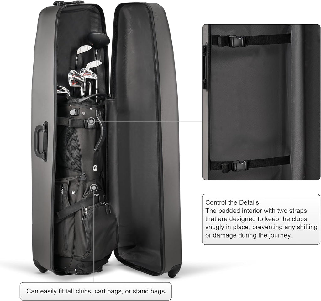 KVV Solid ABS Shell Hard Sided Golf Travel Case with Super Easy Rolling Wheels Ultimate Protection