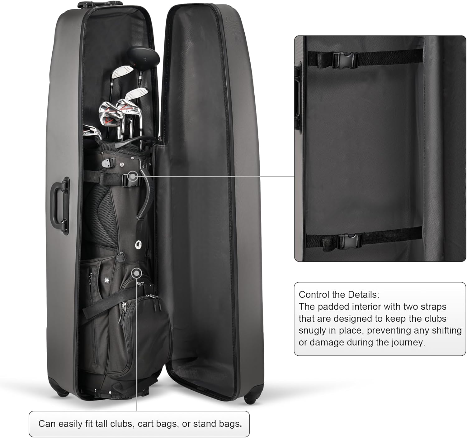 KVV Solid ABS Shell Hard Sided Golf Travel Case with Super Easy Rolling Wheels Ultimate Protection