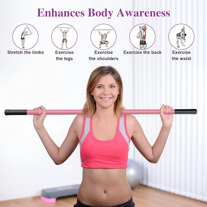 5ft Yoga Stick - Sturdy Steel Adjustable Stretching Stick for Mobility,Flexibility & Balance | Non-Slip Ends & Foam Handles | Exercise Pole for Fitness,Physical Therapy,Posture Correction-FlexoryFit