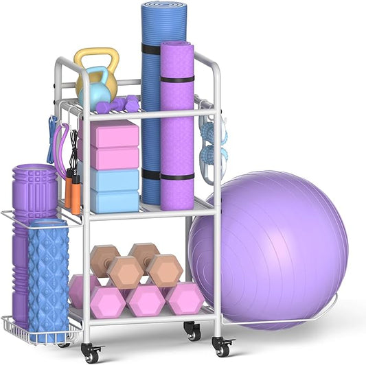Home Gym Storage Rack Exercise Equipment Storage Organizer for Yoga Mat Dumbbells Kettlebells Foam Roller Yoga Strap & Resistance Bands, Ideal Yoga Mat Holder & Workout Equipment Organizer-FlexoryFit