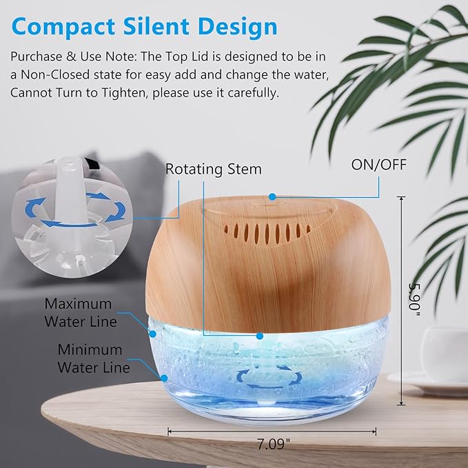 Water-Based Purifier Air Washer, Air Revitalizer & Freshener, Air Fresher with 7 LED Color Changing Light for Rooms (LightYellow)