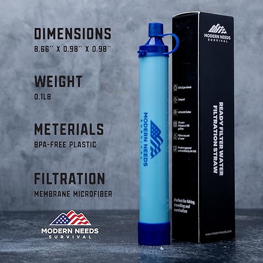 Ready Filter Personal Water Filter Straw | Backpacking Water Filter for Hiking & Camping | Portable Water Purifier Camping | Emergency Survival Gear & Camping Survival Kit
