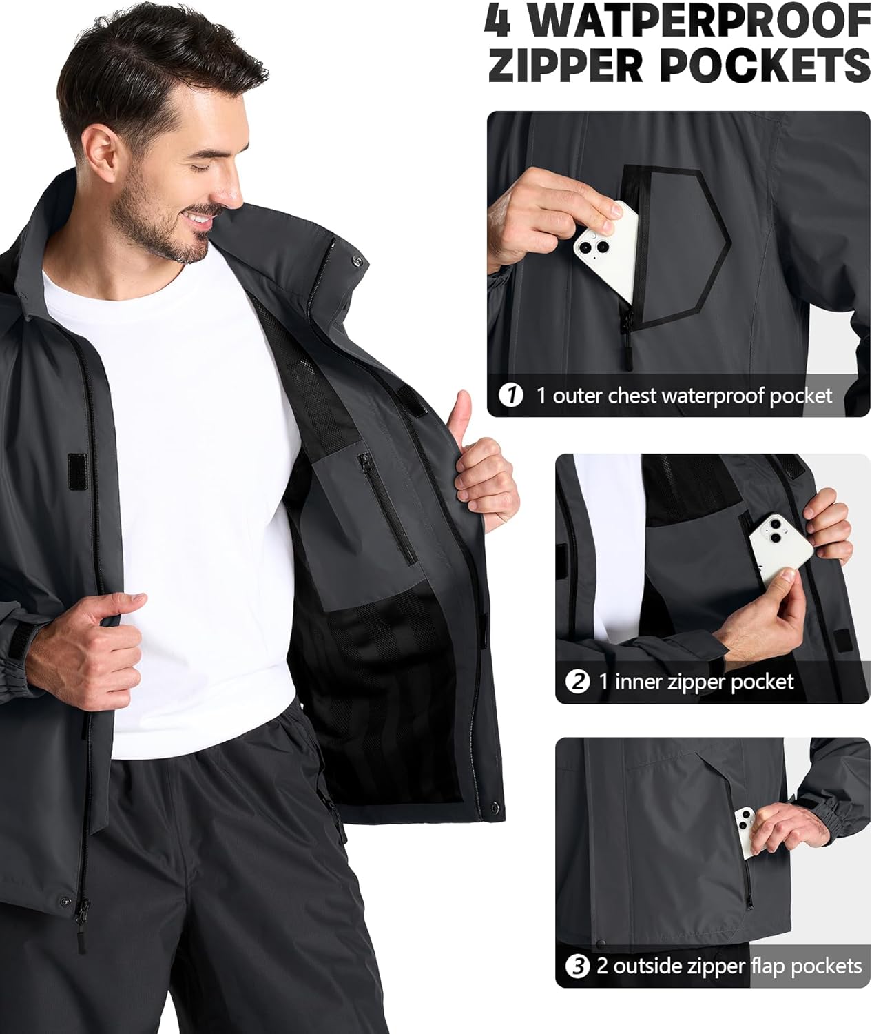 SWISSWELL Mens Rain Jackets Waterproof with Hood Men Windbreaker Jackets Lightweight Rain Coats for Golf Fishing Hiking