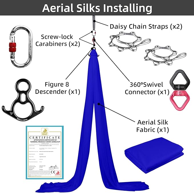 PRIOR FITNESS Aerial Silks Kit Colorful 9/15/20 Yards 40D Nylon Fabric Hammock Set With Hardware & Guide for All Levels Of Aerial Yoga Practice and Acrobatic Flying For Adults Aerial silk-FlexoryFit