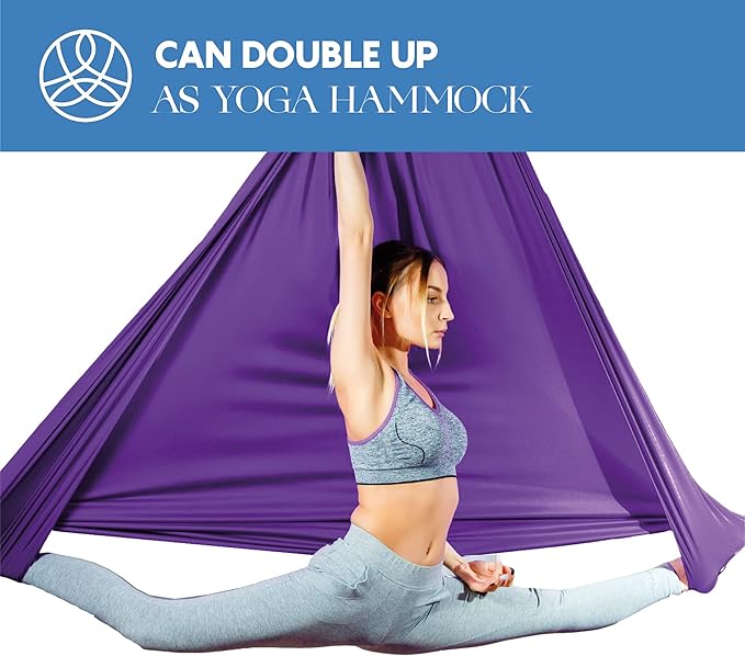 Aerial Silks Starter Kit - Durable 9 Yards of Aerial Yoga Hammock with Hardware & Guide - Aerial Swing for Acrobatic Flying Yoga & All Levels (Aerial Rigging Point Up to 13ft)-FlexoryFit
