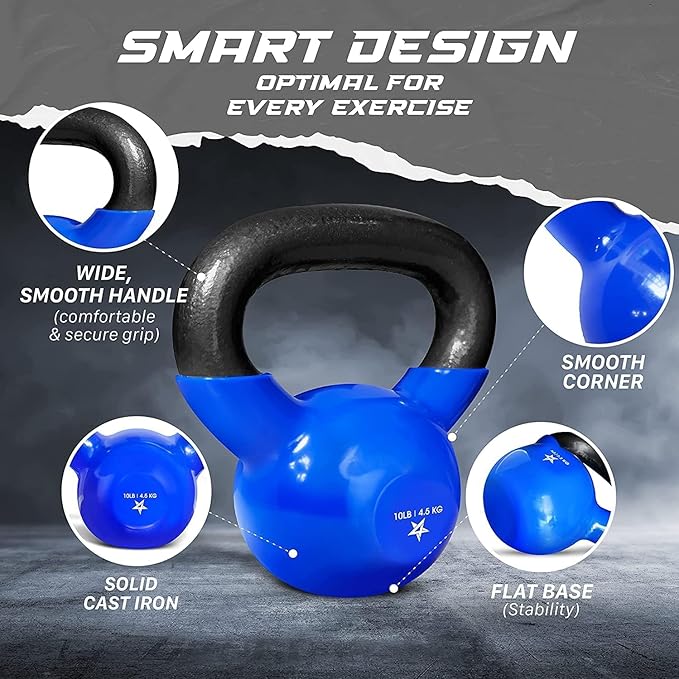 Yes4All 5-100 LB Kettlebells Vinyl Coated Cast Iron for Dumbbell Weights Exercises, Gym, Fitness, Full Body Workout Equipment Push up, Grip and Strength Training-FlexoryFit