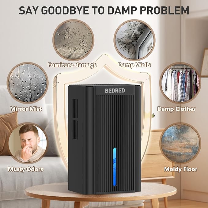 Dehumidifier,95OZ Dehumidifier for Home 1000 Sq.Ft - Quiet with Auto Shut Off & Relaxing 7 Color Ambient Light,Ideal for Livingroom, Bedroom, Basement(Black)