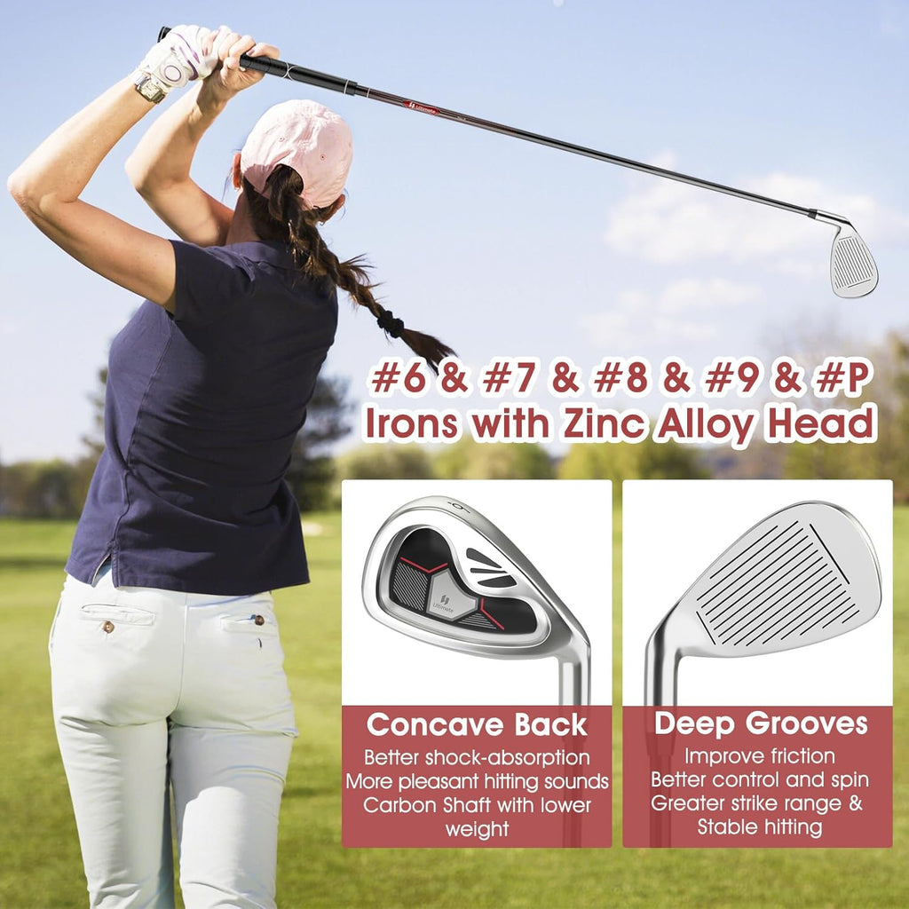 ULTIMATE Women's Complete Golf Club Set, 9/11pcs Right Handed Ladies Golf Clubs Set w/ 460cc Alloy Driver, #3 Fairway Wood, Hybrid, #6/#7/#8/#9/#P Irons & Putter