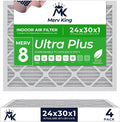 MervKing 24x30x1 Air Filter Actual Size: 23.7" x 29.7" x 0.75" MERV 8 MPR 600-700 | MADE IN USA | 4-Pack | Pleated HVAC AC Furnace Replacement