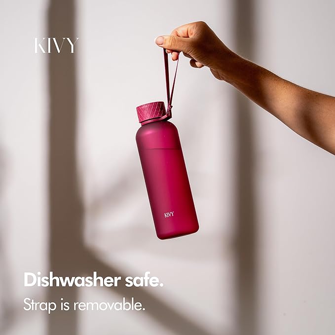 KIVY Slim Water Bottle 22oz [Lightweight & Shatterproof] - Small Drinking Waterbottle - Red Bottle Without Straw for School, Sport & Travel - Drinking Bottle Dishwasher Safe, BPA Free-FlexoryFit