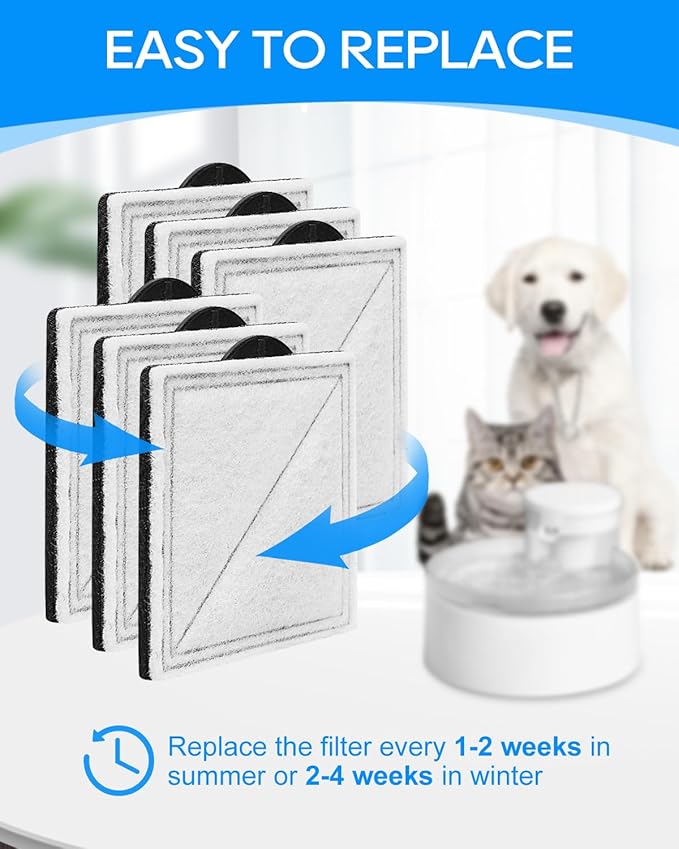 6-Pack Cat Fountain Filter Replacement Compatible with PetSafe Outlast Pumpless Pet Fountains, Fit for Viva Cat Water Fountain Stainless Steel, Filters