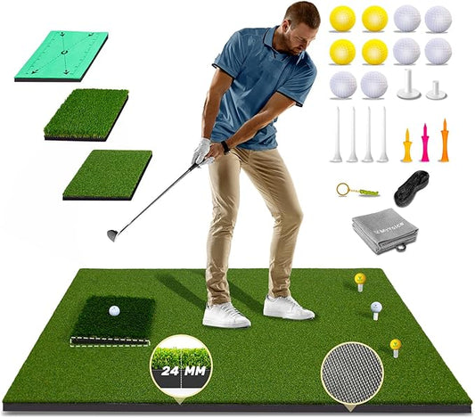 Upgrade Multi-Function Golf Hitting Mat – MyVoice 5x4ft Thickened Mat with Interchangeable Turf, Durable Non-Slip Base for Indoor & Outdoor Practice, Ideal for Golfers of All Levels