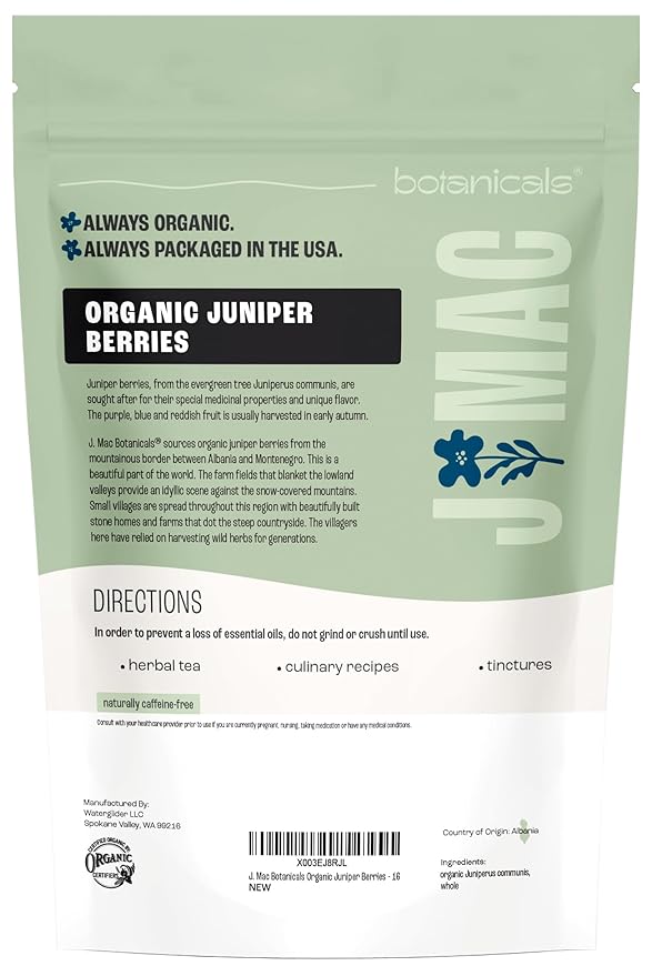 J MAC BOTANICALS, Organic Whole Juniper Berries, Certified USDA Organic, juniper for herbal infusions, seasoning beef, pork, turkey brine, soups, cocktail bombs-FlexoryFit