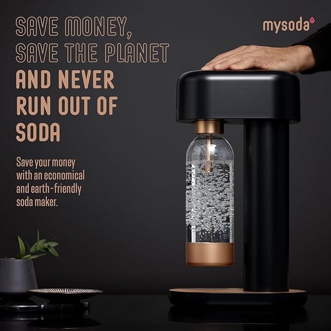 Ruby 2 Sparkling Water Maker - Soda Streaming Machine Silent Carbonated Water Machine Robust Long-Lasting Aluminium Soda Maker 1L Water Bottle Without CO2 Cylinder - Black Copper Soda Machine