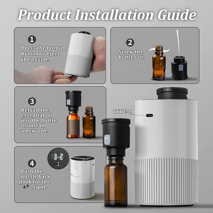 Waterless Diffuser for Essential Oil - Aromatherapy Diffuser for Home with Battery Indicator, Portable Scent Air Machine 1/2/3&Continuous Mist,Timer Function,500Sq.Ft Scent Coverage (Cream White)