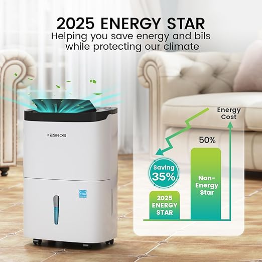 Kesnos 120 Pints 2025 Energy Star Dehumidifier for Home and Basement with Drain Hose, Ideal for Large Spaces Up to 6,000 Sq. Ft., Auto Defrost and Self Drying