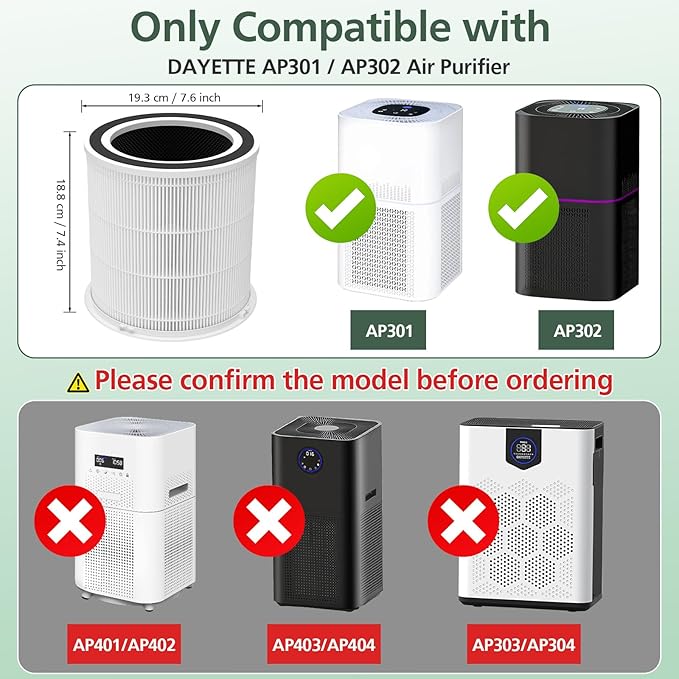 AP301 AP302 HEPA filter Replacement, ONLY for Dayette AP301 AP302 Air Purifier, HEPA and More Carbon Particles, Original filter