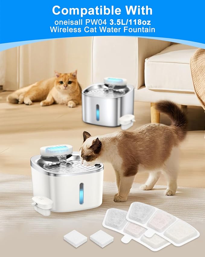 Cat Water Fountain Filter Compatible with oneisall PW04 3.5L/118oz, Cat Fountain Filters Replacement Fit for oneisall, Multilayer Filters System, Keeping Pet Water Clean 12+12 Pack